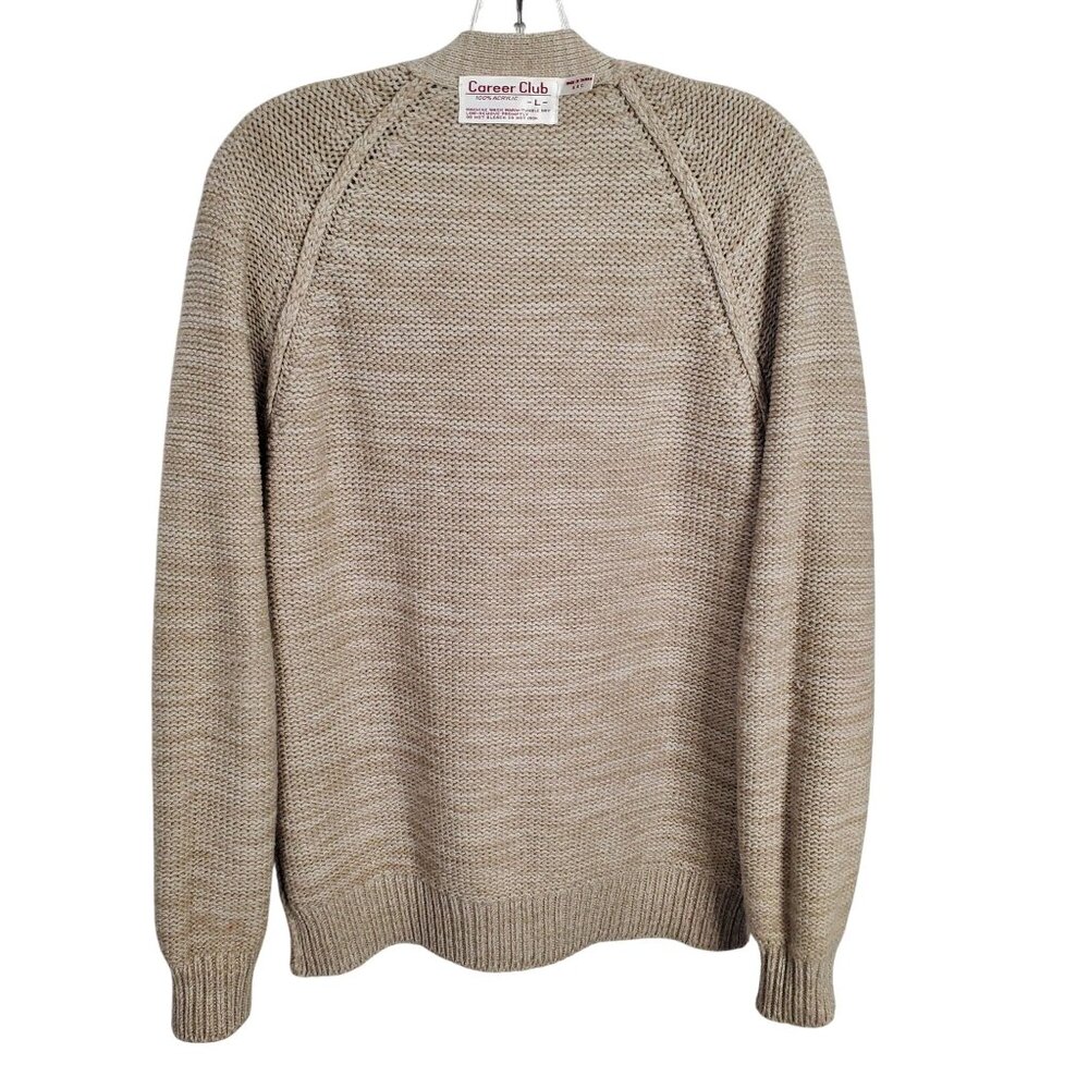 Vintage Career Club Size L Cardigan Grandpa Cable Knit Button Up V neck Pockets - Picture 9 of 9